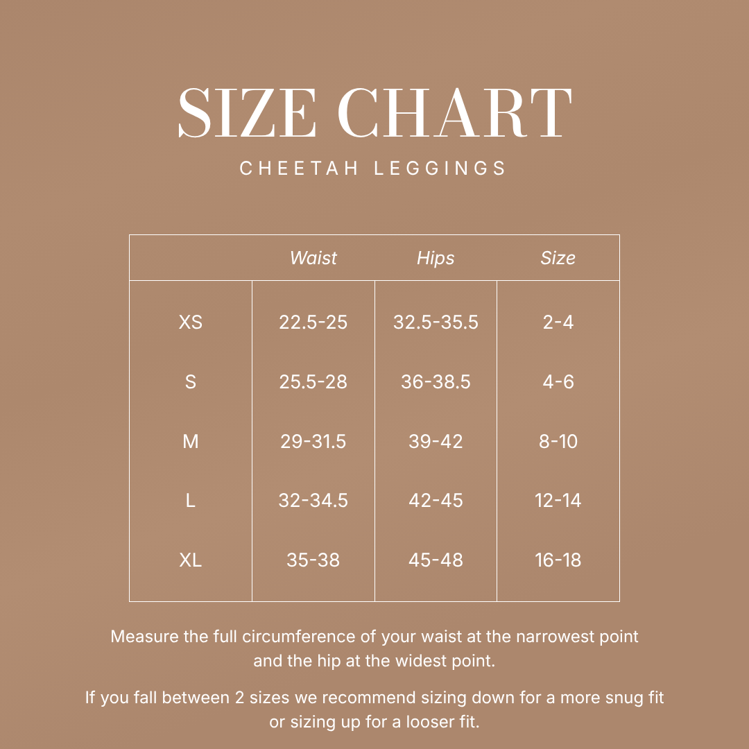Classic Cheetah Legging size chart