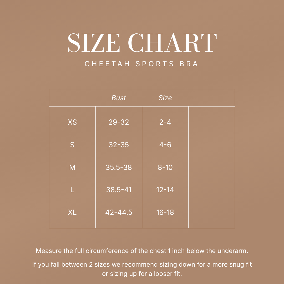 Classic Cheetah Sports Bra size chart