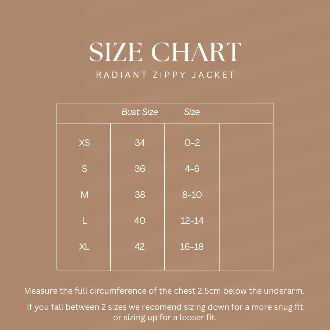 Cobalt Crush Zippy Jacket size chart